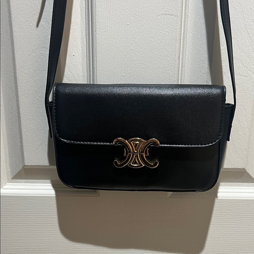 Black Crossbody Bag with Gold Accent